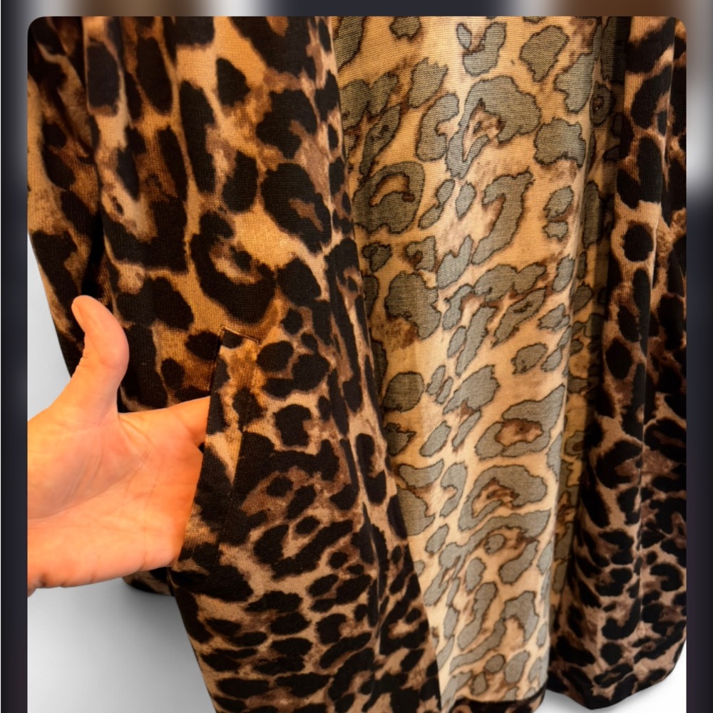 Leopard Print Open Cardigan - Brown & Black Animal Print - Picture 2 of 6